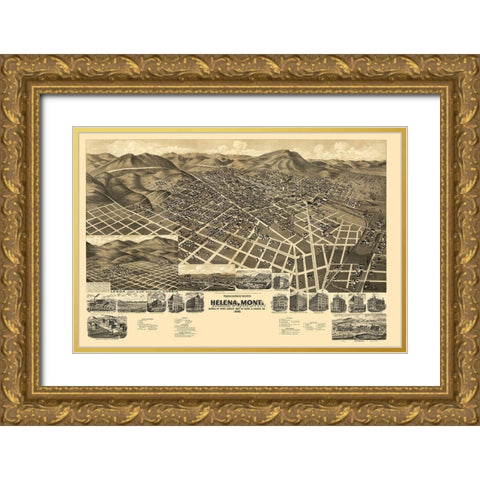 Helena Montana - American Pub Co 1890 Gold Ornate Wood Framed Art Print with Double Matting by American Pub Co