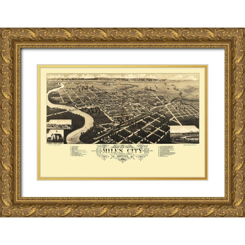 Miles City Montana - Stoner 1883 Gold Ornate Wood Framed Art Print with Double Matting by Stoner