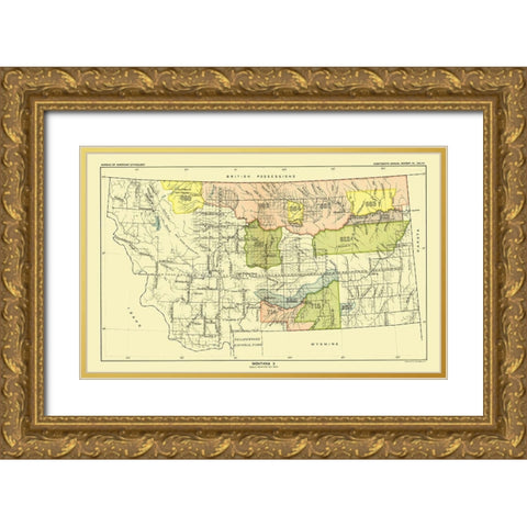 Montana - Yellowstone National Park - Hoen 1896 Gold Ornate Wood Framed Art Print with Double Matting by Hoen