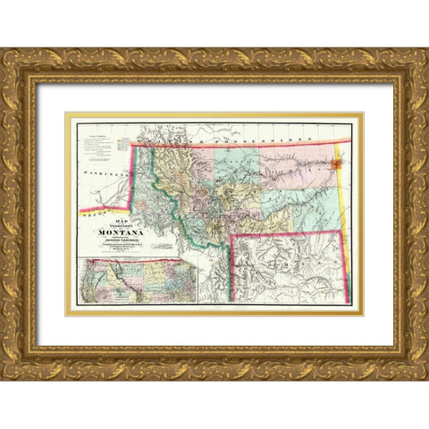 Montana Territory - Delacy 1872 Gold Ornate Wood Framed Art Print with Double Matting by Delacy