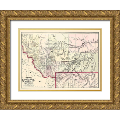 Montana Territory - Cram 1875 Gold Ornate Wood Framed Art Print with Double Matting by Cram