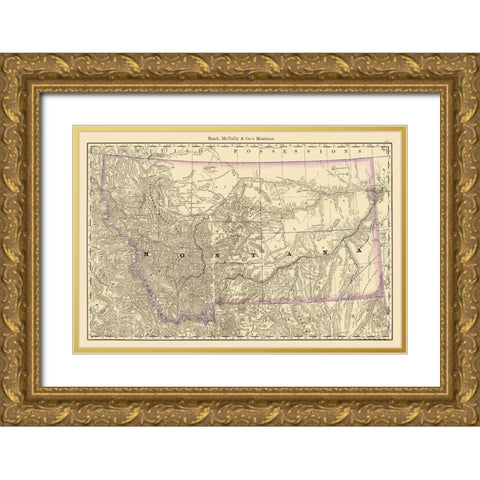 Montana - Rand McNally 1879 Gold Ornate Wood Framed Art Print with Double Matting by Rand McNally
