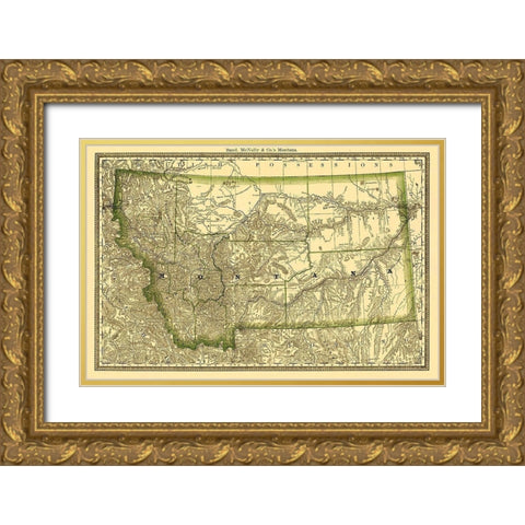 Montana - Rand McNally 1881 Gold Ornate Wood Framed Art Print with Double Matting by Rand McNally