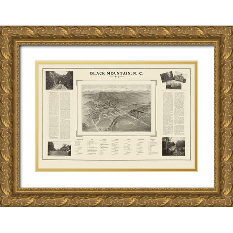Black Mountain North Carolina - Fowler 1912 Gold Ornate Wood Framed Art Print with Double Matting by Fowler