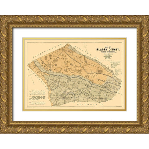 Bladen County North Carolina - Mc Duffie 1885  Gold Ornate Wood Framed Art Print with Double Matting by Mc Duffie