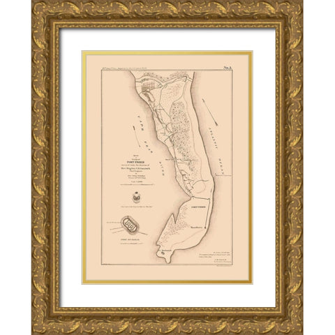 Fort Fisher North Carolina - Comstock 1863  Gold Ornate Wood Framed Art Print with Double Matting by Comstock