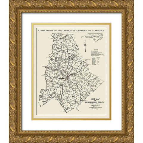 Mecklenburg North Carolina - Ross 1922 Gold Ornate Wood Framed Art Print with Double Matting by Ross