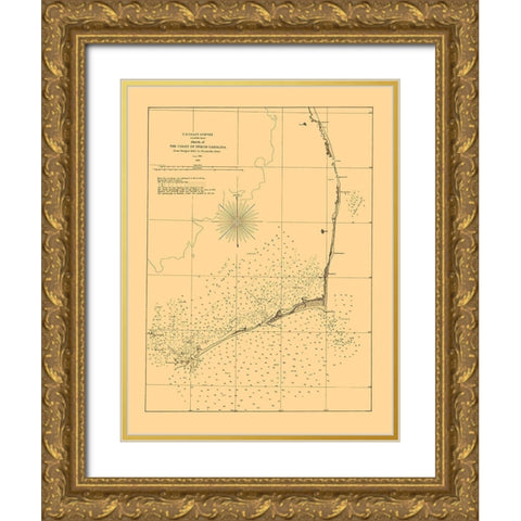Oregon Inlet To Ocracoke Inlet - USCS 1861 Gold Ornate Wood Framed Art Print with Double Matting by USCS