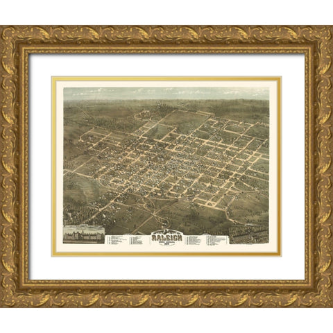 Raleigh North Carolina - Drie 1872 Gold Ornate Wood Framed Art Print with Double Matting by Drie