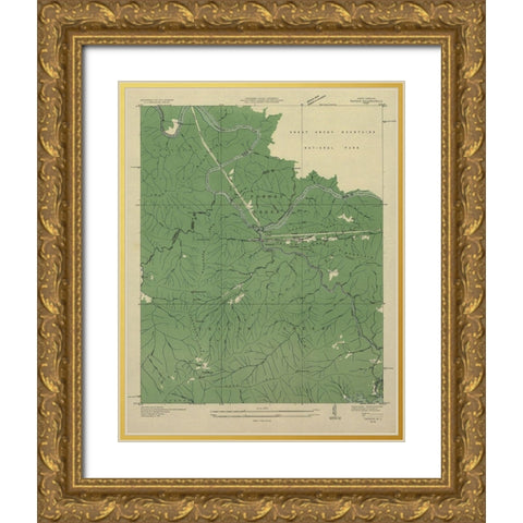 Tapoco North Carolina Tennessee Quad - USGS 1935 Gold Ornate Wood Framed Art Print with Double Matting by USGS