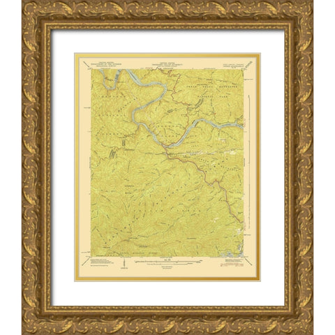 Tapoco North Carolina Tennessee Quad - USGS 1940 Gold Ornate Wood Framed Art Print with Double Matting by USGS