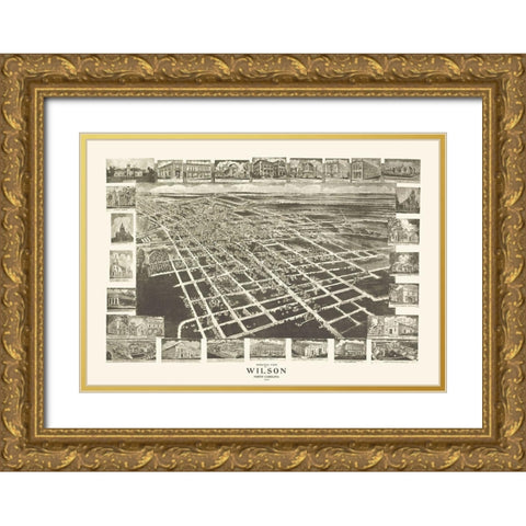 Wilson North Carolina - Fowler 1908 Gold Ornate Wood Framed Art Print with Double Matting by Fowler