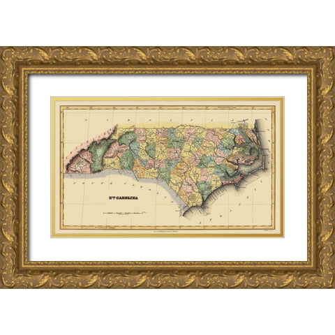 North Carolina - Lucas 1823 Gold Ornate Wood Framed Art Print with Double Matting by Lucas