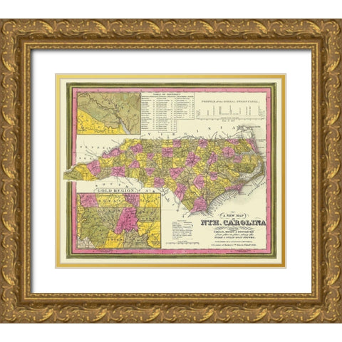 North Carolina - Mitchell 1846 Gold Ornate Wood Framed Art Print with Double Matting by Mitchell