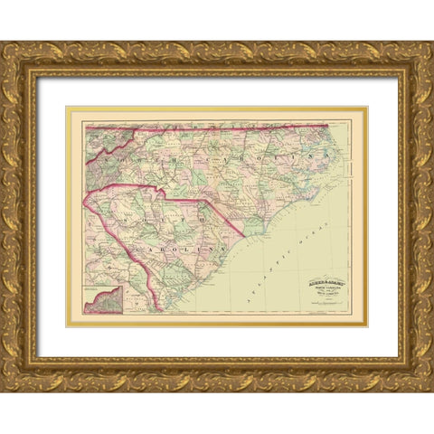 North Carolina, South Carolina - Asher 1872 Gold Ornate Wood Framed Art Print with Double Matting by Asher