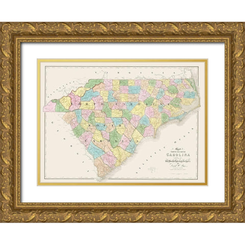 North Carolina, South Carolina - Burr 1839 Gold Ornate Wood Framed Art Print with Double Matting by Burr