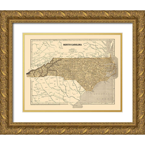 North Carolina - Morse 1845 Gold Ornate Wood Framed Art Print with Double Matting by Morse
