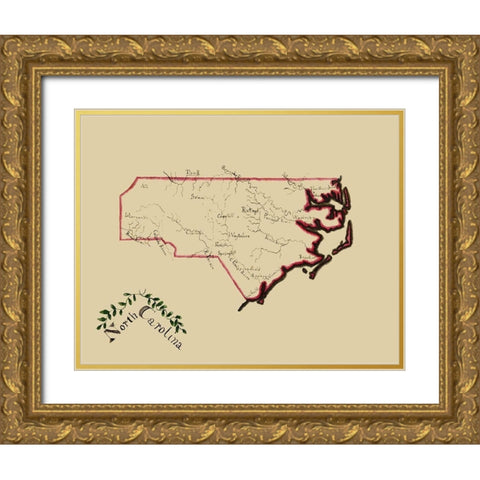 North Carolina - Henshaw 1828 Gold Ornate Wood Framed Art Print with Double Matting by Henshaw