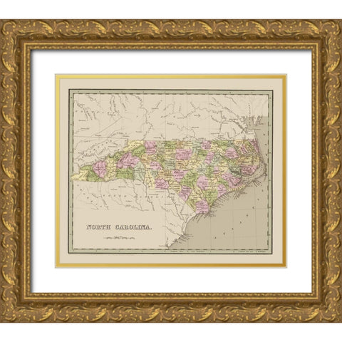 North Carolina - Goodrich 1841 Gold Ornate Wood Framed Art Print with Double Matting by Goodrich