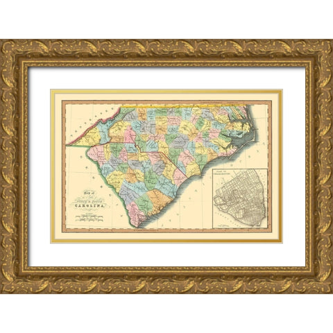 North Carolina, South Carolina - Hinton 1832 Gold Ornate Wood Framed Art Print with Double Matting by Hinton
