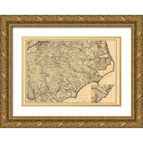 North Carolina - Lindenkohl 1865 Gold Ornate Wood Framed Art Print with Double Matting by Lindenkohl