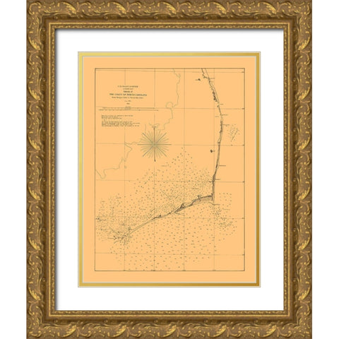 North Carolina Coast - Bache 1861  Gold Ornate Wood Framed Art Print with Double Matting by Bache