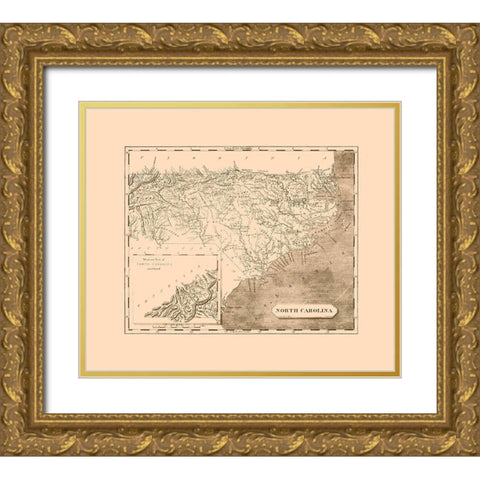 North Carolina - Lewis 1805  Gold Ornate Wood Framed Art Print with Double Matting by Lewis