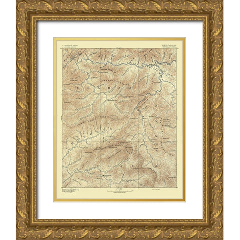 Nantahalah Sheet North Carolina - USGS 1885  Gold Ornate Wood Framed Art Print with Double Matting by USGS