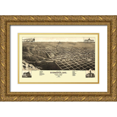 Bismarck North Dakota - Stoner 1883 Gold Ornate Wood Framed Art Print with Double Matting by Stoner