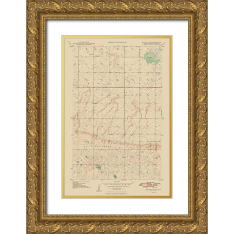 Beaver Lake North Dakota Quad - USGS 1948 Gold Ornate Wood Framed Art Print with Double Matting by USGS