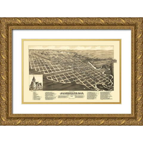 Jamestown North Dakota - Stoner 1883 Gold Ornate Wood Framed Art Print with Double Matting by Stoner