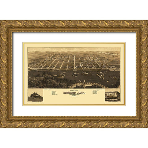Mandan North Dakota - Stoner 1883 Gold Ornate Wood Framed Art Print with Double Matting by Stoner
