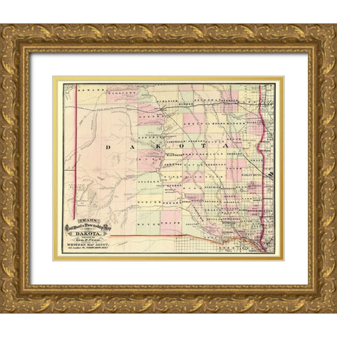 Dakota Territory - Cram 1875 Gold Ornate Wood Framed Art Print with Double Matting by Cram