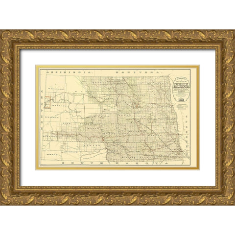 North Dakota Railroads - Higbee 1892 Gold Ornate Wood Framed Art Print with Double Matting by Higbee