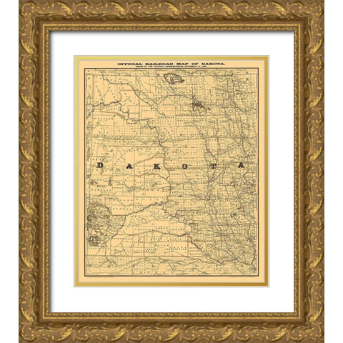 North Dakota South Dakota -Rand McNally 1886  Gold Ornate Wood Framed Art Print with Double Matting by Rand McNally