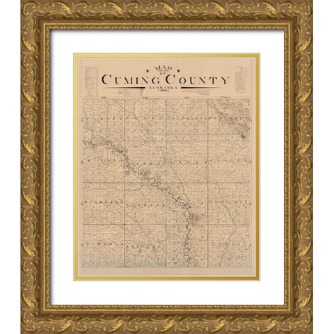 Cuming County Nebraska - Heller 1901  Gold Ornate Wood Framed Art Print with Double Matting by Heller