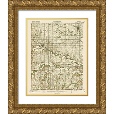 Humbolt Nebraska Quad - USGS 1916 Gold Ornate Wood Framed Art Print with Double Matting by USGS