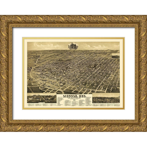 Lincoln Nebraska - American Pub Co 1889 Gold Ornate Wood Framed Art Print with Double Matting by American Pub Co