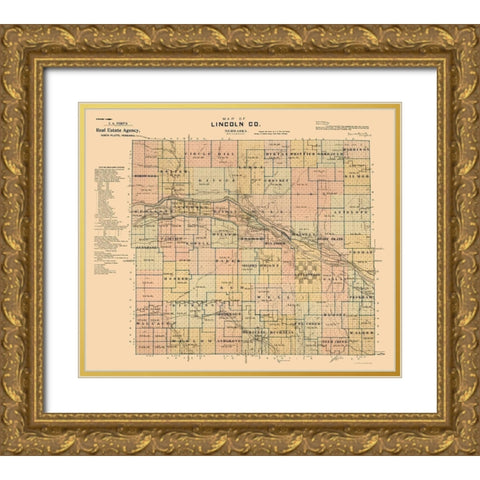 Lincoln County Nebraska - Fort 1894  Gold Ornate Wood Framed Art Print with Double Matting by Fort