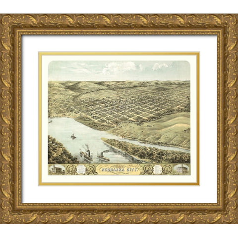 Nebraska City Nebraska - Ruger 1868 Gold Ornate Wood Framed Art Print with Double Matting by Ruger