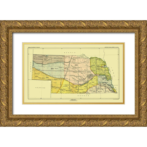 Nebraska - Hoen 1896 Gold Ornate Wood Framed Art Print with Double Matting by Hoen