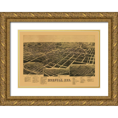Norfolk Nebraska - American Pub Co 1889 Gold Ornate Wood Framed Art Print with Double Matting by American Pub Co
