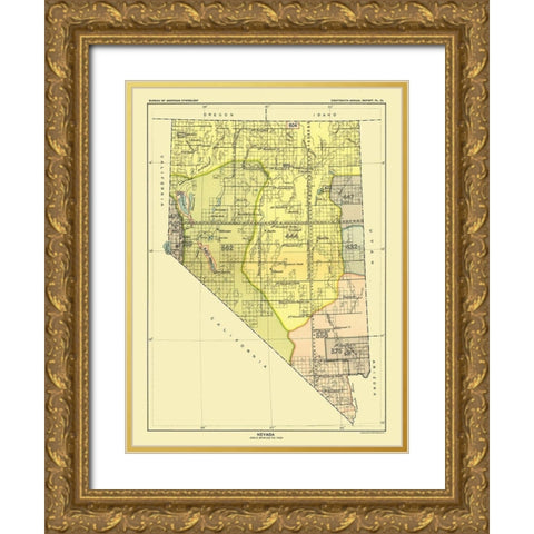 Nevada - Pyramid Lake - Hoen 1896 Gold Ornate Wood Framed Art Print with Double Matting by Hoen