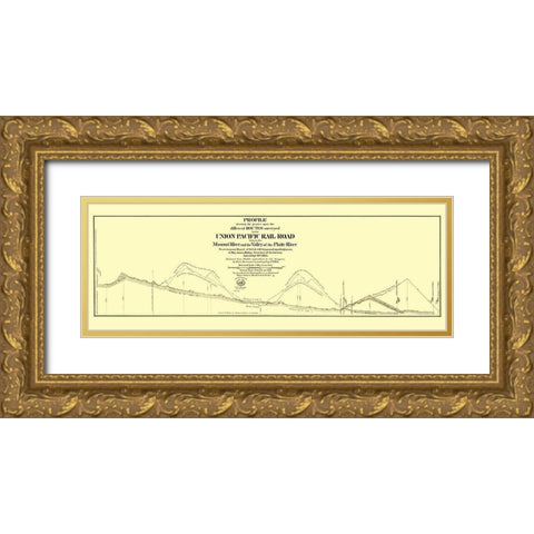 Union Pacific, Platte, Missouri Rivers 1865 Gold Ornate Wood Framed Art Print with Double Matting by Simpson