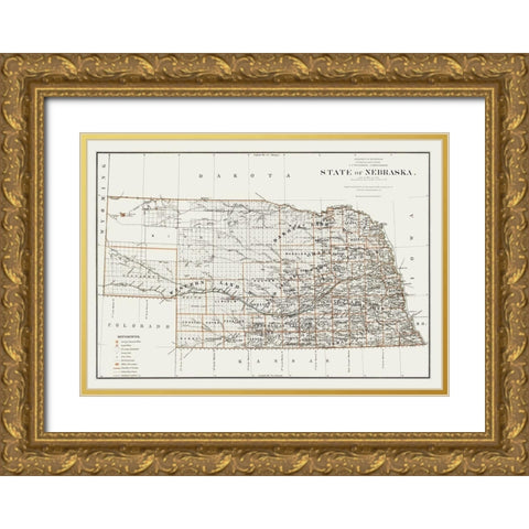 Nebraska - Williamson 1879 Gold Ornate Wood Framed Art Print with Double Matting by Williamson