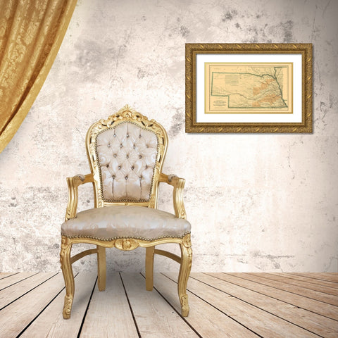 Burlington and Missouri River Railroad  1876 Gold Ornate Wood Framed Art Print with Double Matting by Colton