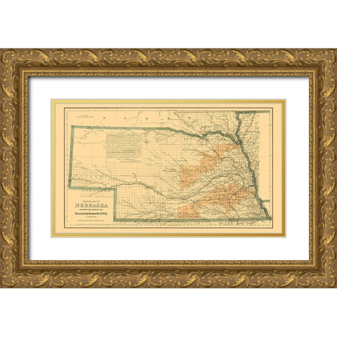 Burlington and Missouri River Railroad  1876 Gold Ornate Wood Framed Art Print with Double Matting by Colton