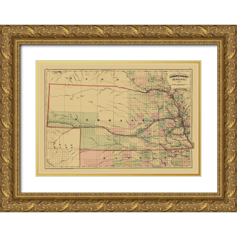 Nebraska - Asher  1874 Gold Ornate Wood Framed Art Print with Double Matting by Asher
