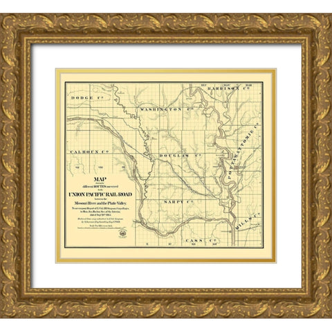Pacific Railroad, Platte Valley - Seymour 1865 Gold Ornate Wood Framed Art Print with Double Matting by Seymour