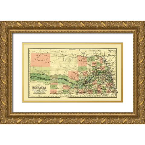 Union Pacific Railroad Land Grant - Page 1880 Gold Ornate Wood Framed Art Print with Double Matting by Page